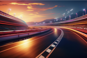 Light trails on a race track at dusk, representing Credo driving innovation