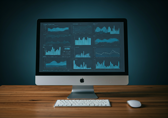 Desktop monitor showing employee engagement analytics charts